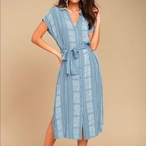 Lush I’m the One Blue & White Striped Midi Shirt Dress